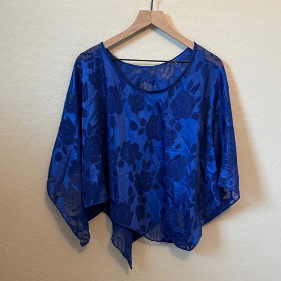Vintage Sheer Floral Jacquard Poncho Blue - Picture 1 of 3